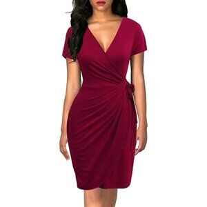 Dark Red Burgundy Soft Stretch‎ Knit Faux-Wrap Dress w/Tie Size 16 New Fall Plus